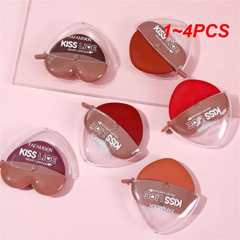 1~4PCS Love Lipstick Show White Matte Colored Lipstick Facial Makeup Lipstick Non Stick Cup Velvet Lipstick Lip Makeup