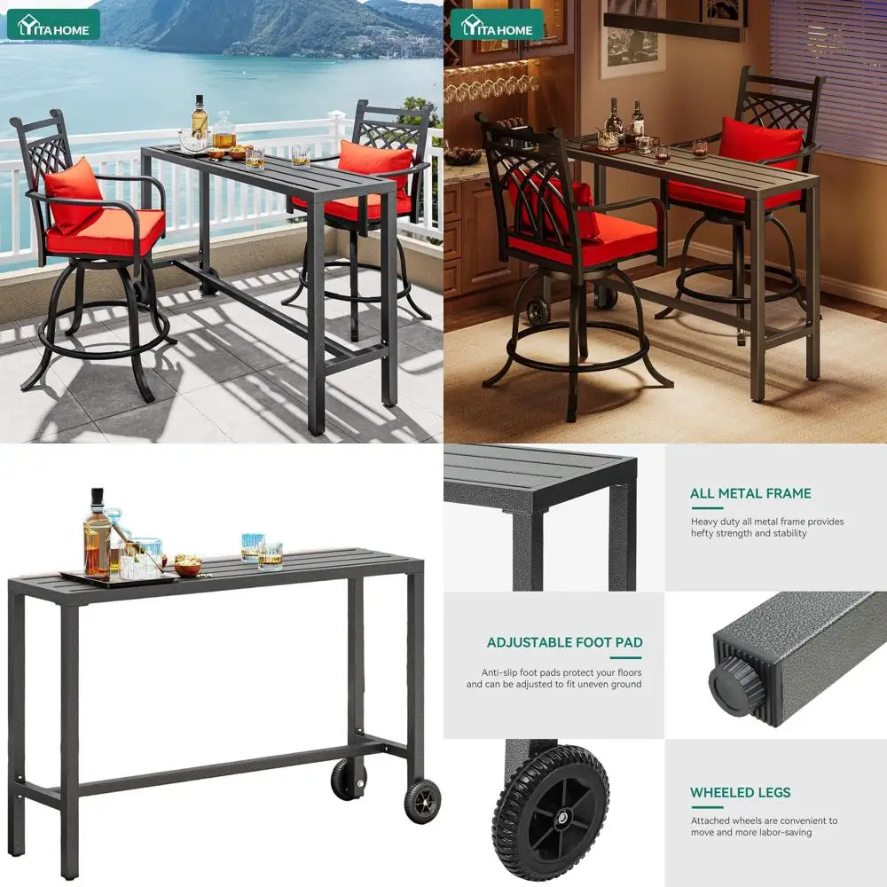 

55 Outdoor Patio Bar Table, Slim Counter Height, Perfect for Balcony, Garden, Yard, Poolside, Silver Textured Base