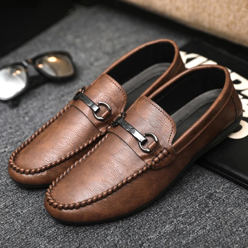 British Style Men's Loafers Comfy Leather Casual Shoes For Men Moccasins Lightweight Non-slip Driving Shoes Man Slip-on Shoes