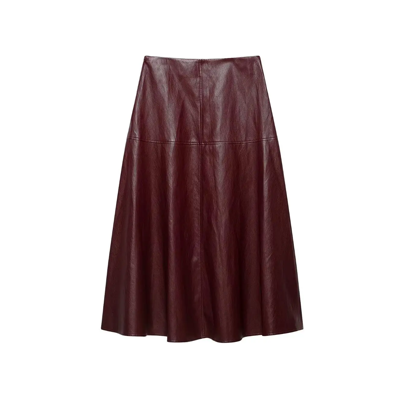 TFMLN Damen Midirock mit hoher Taille, A-Linie, aus PU-Leder, langer Rock, elegant, modisch, einfarbig, für das Büro, Damenrock, Herbstneuheit – Detail 9