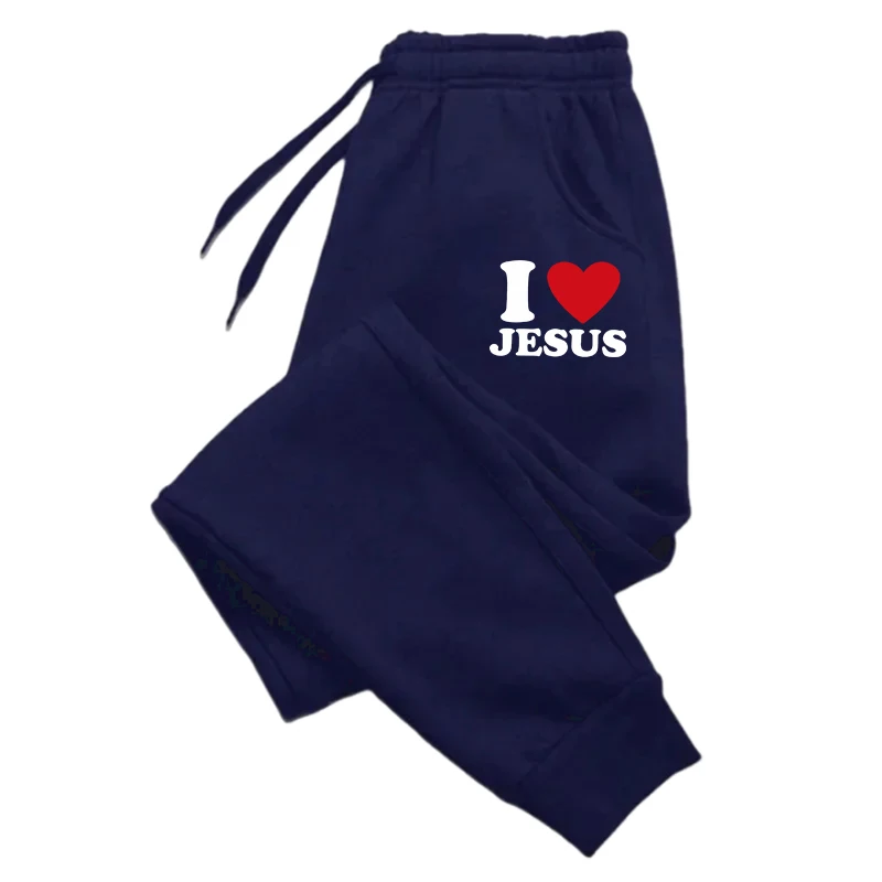 I Love Jesus Printing Trousers Casual Autumn Woman Pants Pocket Woman Pants Pocket Warm Sweatpants For Women
