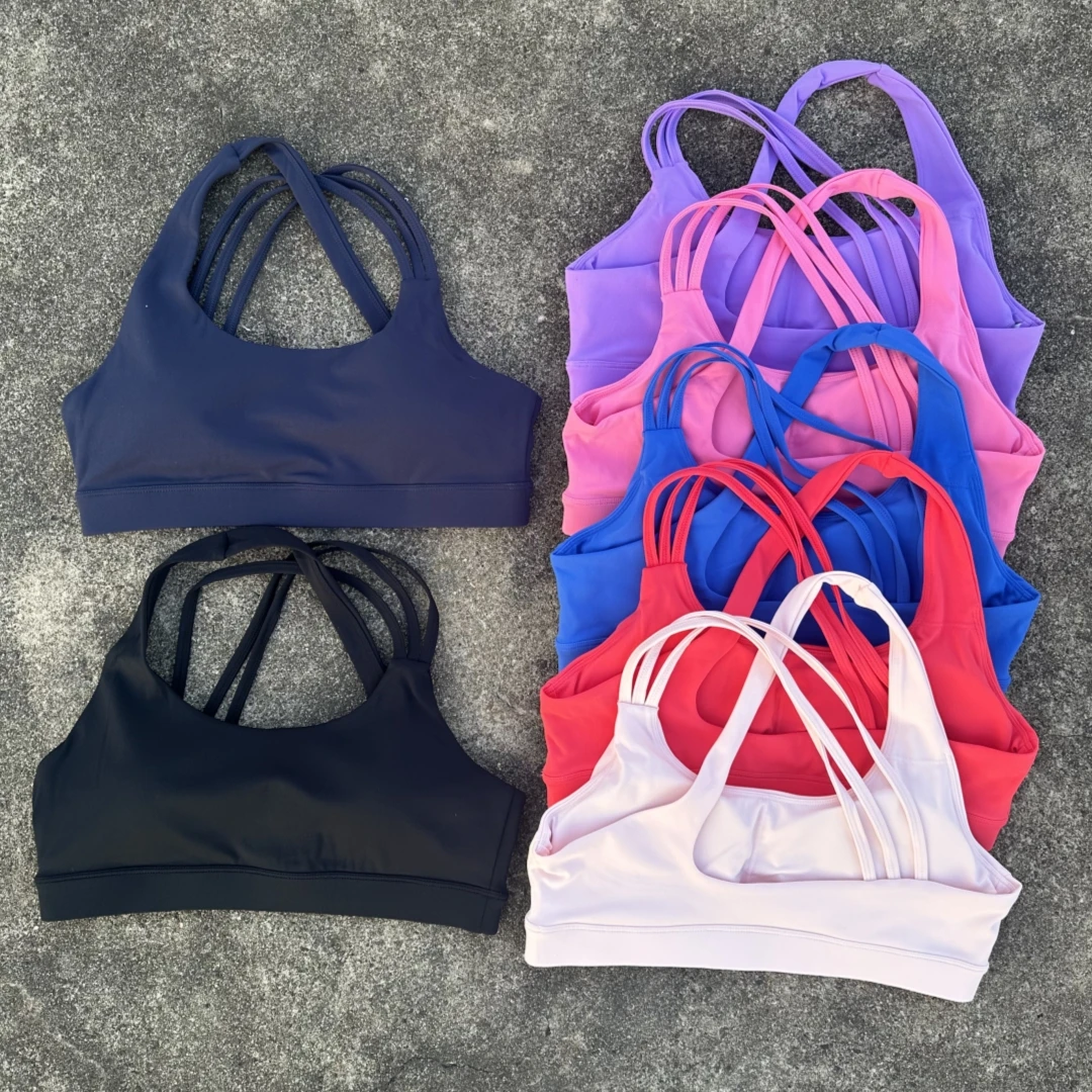 Solid Color high strength cross shoulder strap Gym GYM underwear Women Fitness Sport Bra Top shockproof Athletic Tight Workout W