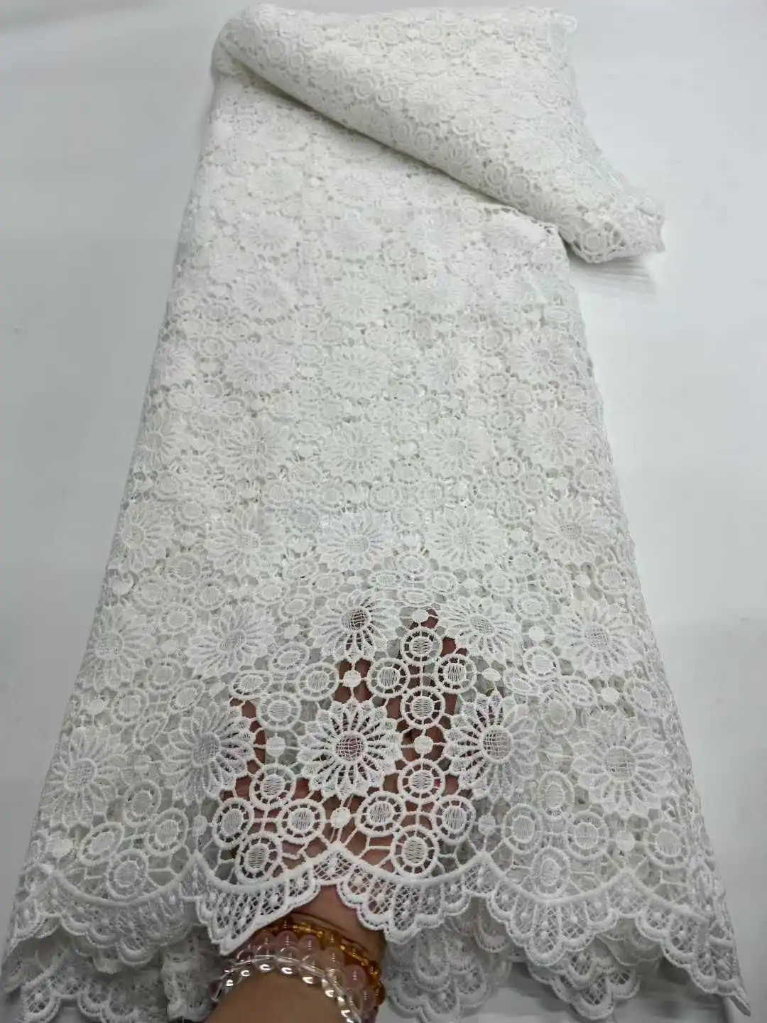 

Latest African Sequin Embroidery Lace Fabric,Water Soluble,Wedding Dress,Tulle,Cotton Fabrics By The Meter,High Quality,5 Yards