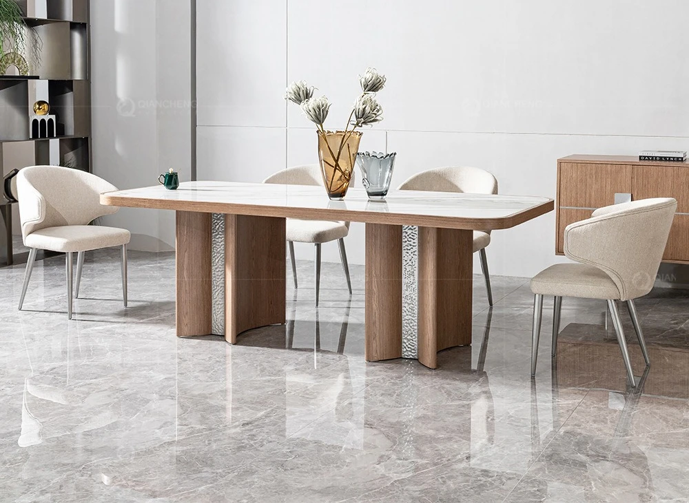Modern wind rock slab dining table home high-end 2.2 meters eating table light luxury restaurant furniture