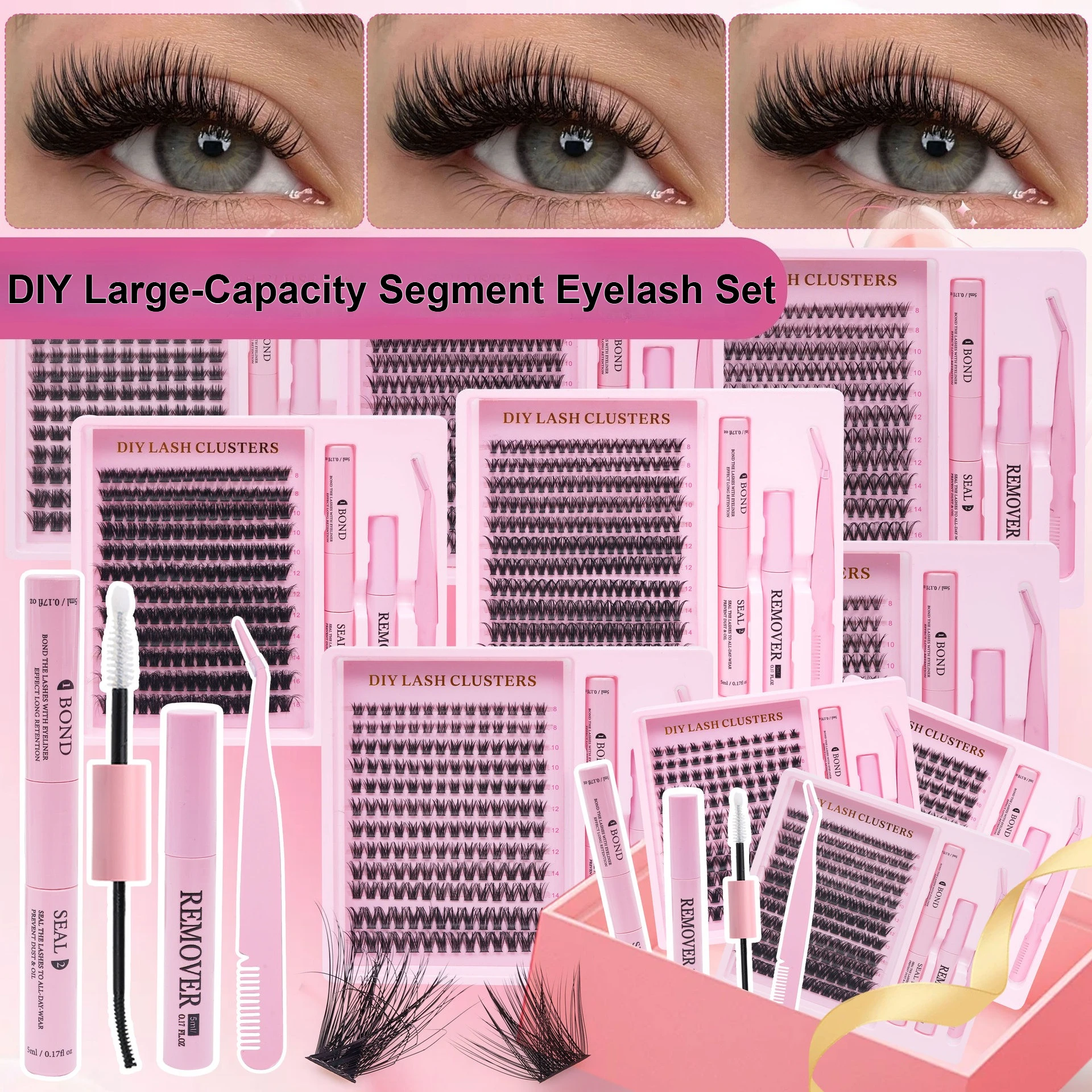 Segmented 30D50D Natural Thick DIY False Eyelash Glue Tweezers Set