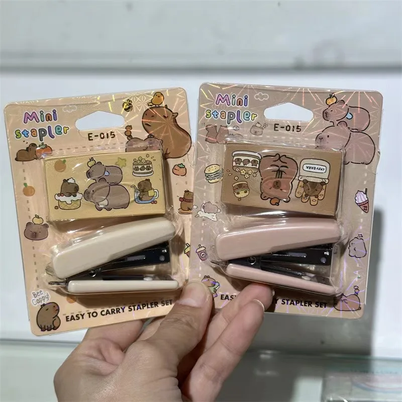 1Pcs Cute Capybara Cartoon Handheld Stapler Mini Office Stapler Set 750 Pcs Staples Include for Home School Office Business