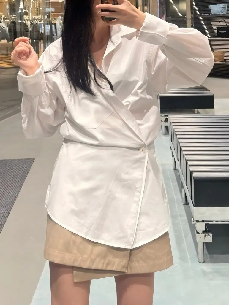 

Slim Fit Long Sve irt Women's Waist-Cinching Fake Two-Piece irt Dr Design Sensation Commute Top Ele Maturi Sle