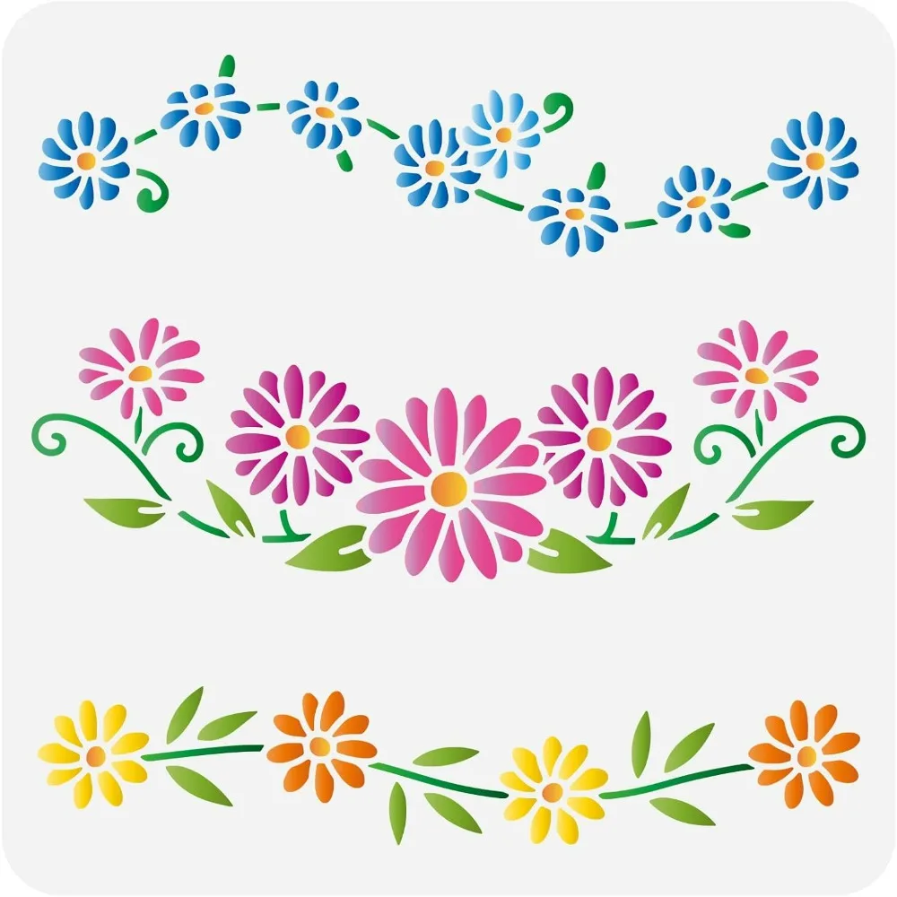 Daisy Chain Stencils 11.8x11.8inch Reusable Daisy Drawing Stencil DIY Craft Blooming Daisy Flower Painting Template Plant