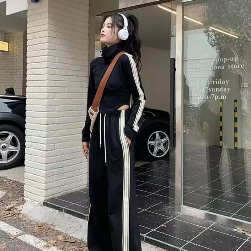 Fashionable Slimming Sportswear Set for Women Casual Stand Collar Two Piece Ensemble Stylish Age-defying Trendy Chinese Design
