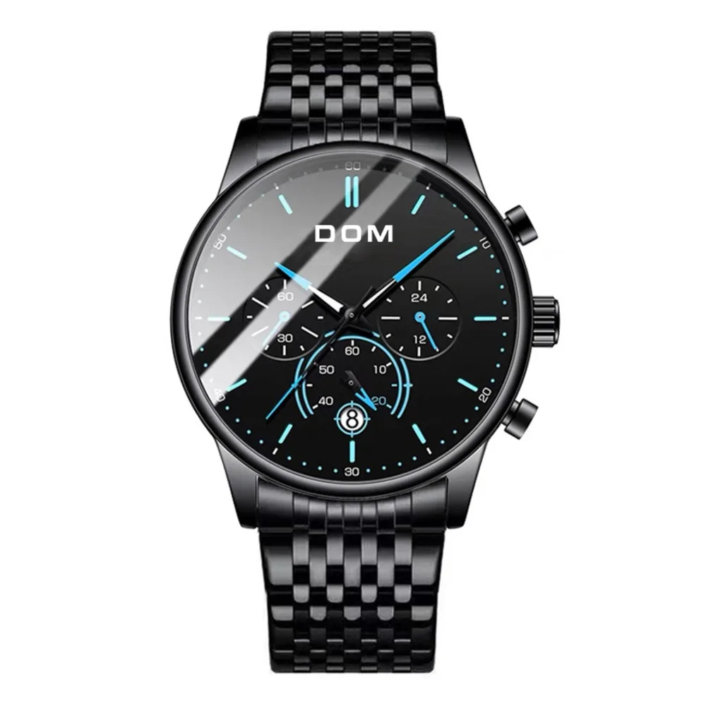 DOM new brand Quartz orologio da uomo per il tempo libero leggero cinturino in acciaio inossidabile cronografo impermeabile orologi nottilucenti present1713