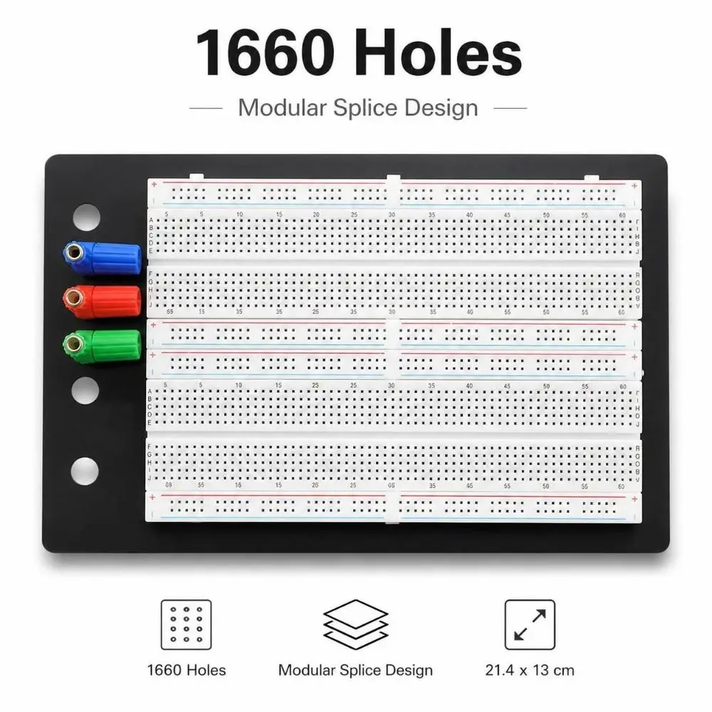 1660pts Solderless Breadboard 4 Bus Strips Multi-purpose Protoboard Test Board Reusable Sockets Bread Board Kit Electronics
