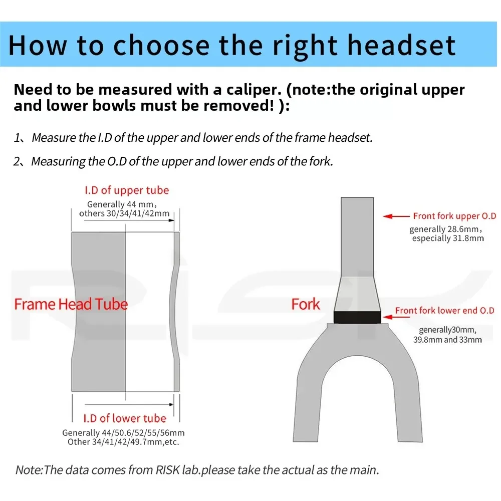 RISK MTB Road Bicycle Headset 44mm 34/41/41.8/49.7/50.6/55/56mm for Bike 28.6mm 1 1/8 Straight 1.25-1.5\