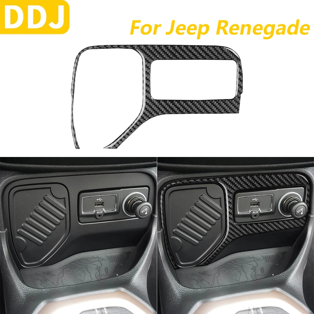 Para jeep renegado 2014-2023 fibra de carbono de carregamento sem fio usb aux porta isqueiro painel capa acessórios do carro adesivo