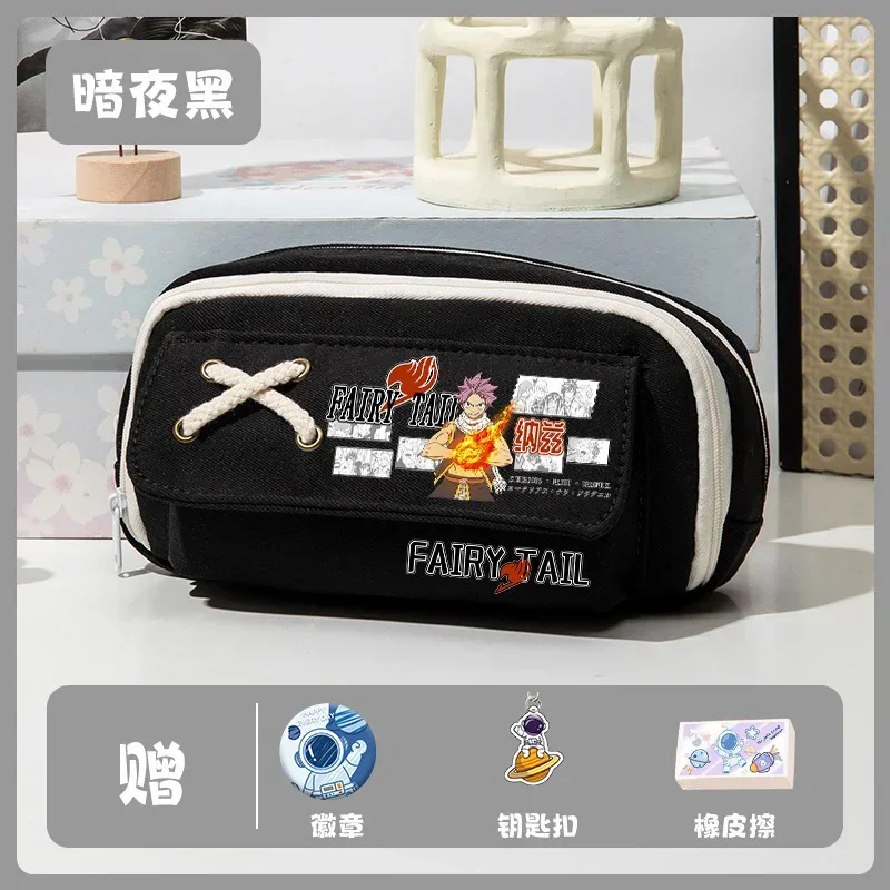 

2 Layers Black White Green Blue, Fairy Tail, Anime Pencil Case Pen Bag, Student Kids Teens Pencilcase Girls Boys School Supplies