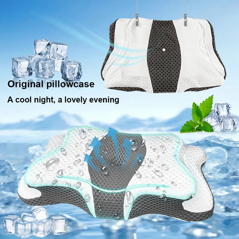 Ergonomic Butterfly Memory Foam Neck Pillow with 3-Point Support for Head Neck & Shoulders Removable Washable Cover for Comfort