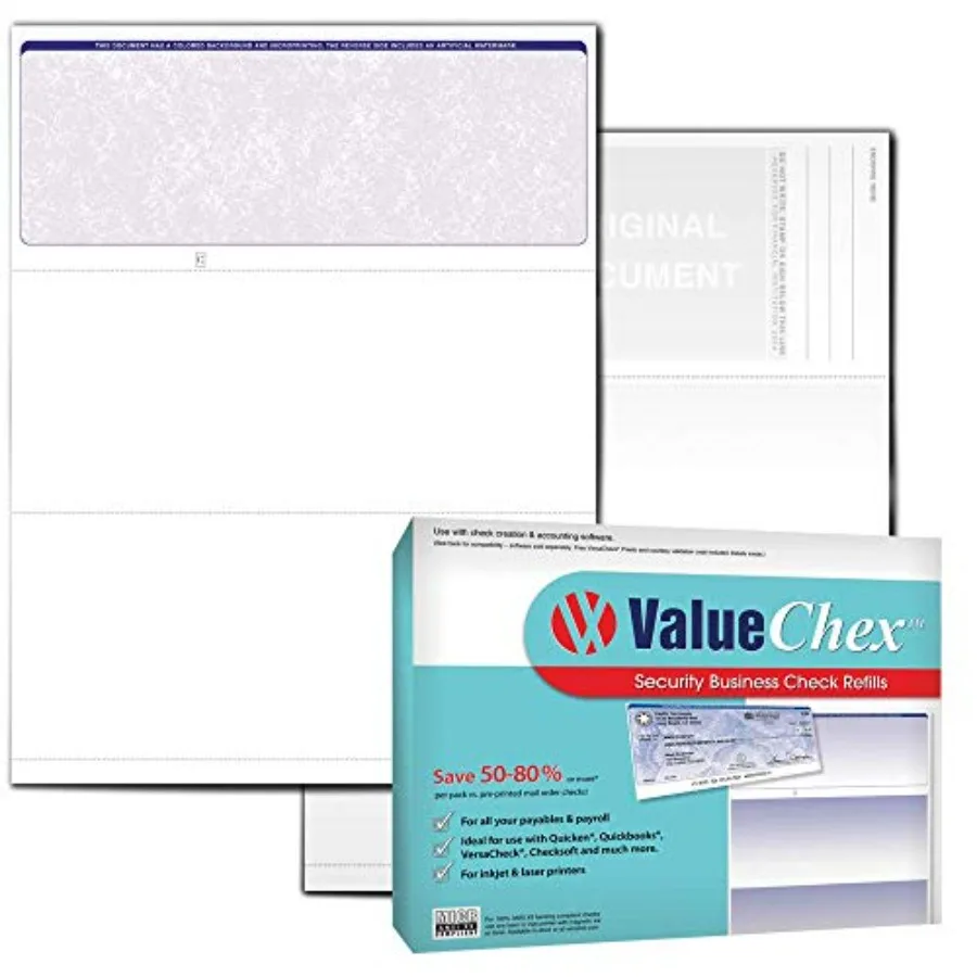 

VersaCheck ValueChex - 500 Blank Business Voucher Checks - Blue Classic - 500 Sheets Form #1000 - Check on Top