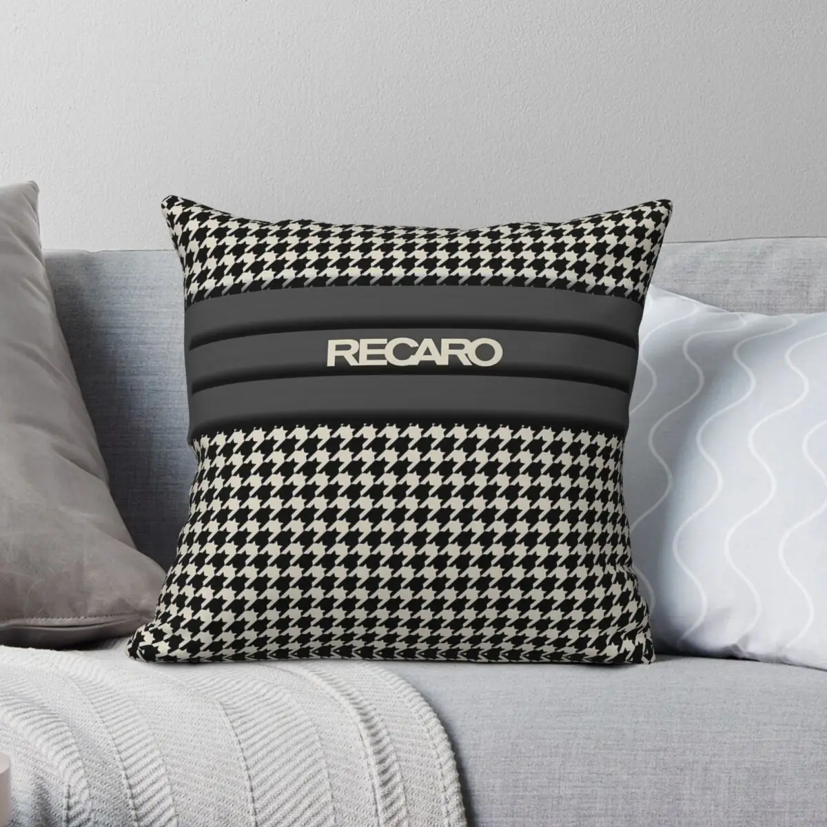 Recaro Seat Houndstooth Square Pillowcase Polyester Linen Velvet Pattern Zip Decorative Pillow Case Room Cushion Cover