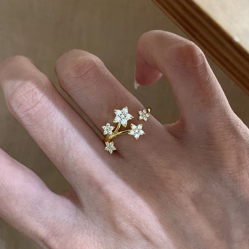 GANPUP Süße Gänseblümchen-Blumen-Zirkonia Verstellbare Fingerringe für Frauen Neue Mode Neuer Ring Schmuck Geschenk Party Urlaub Kольцо – Detail 4