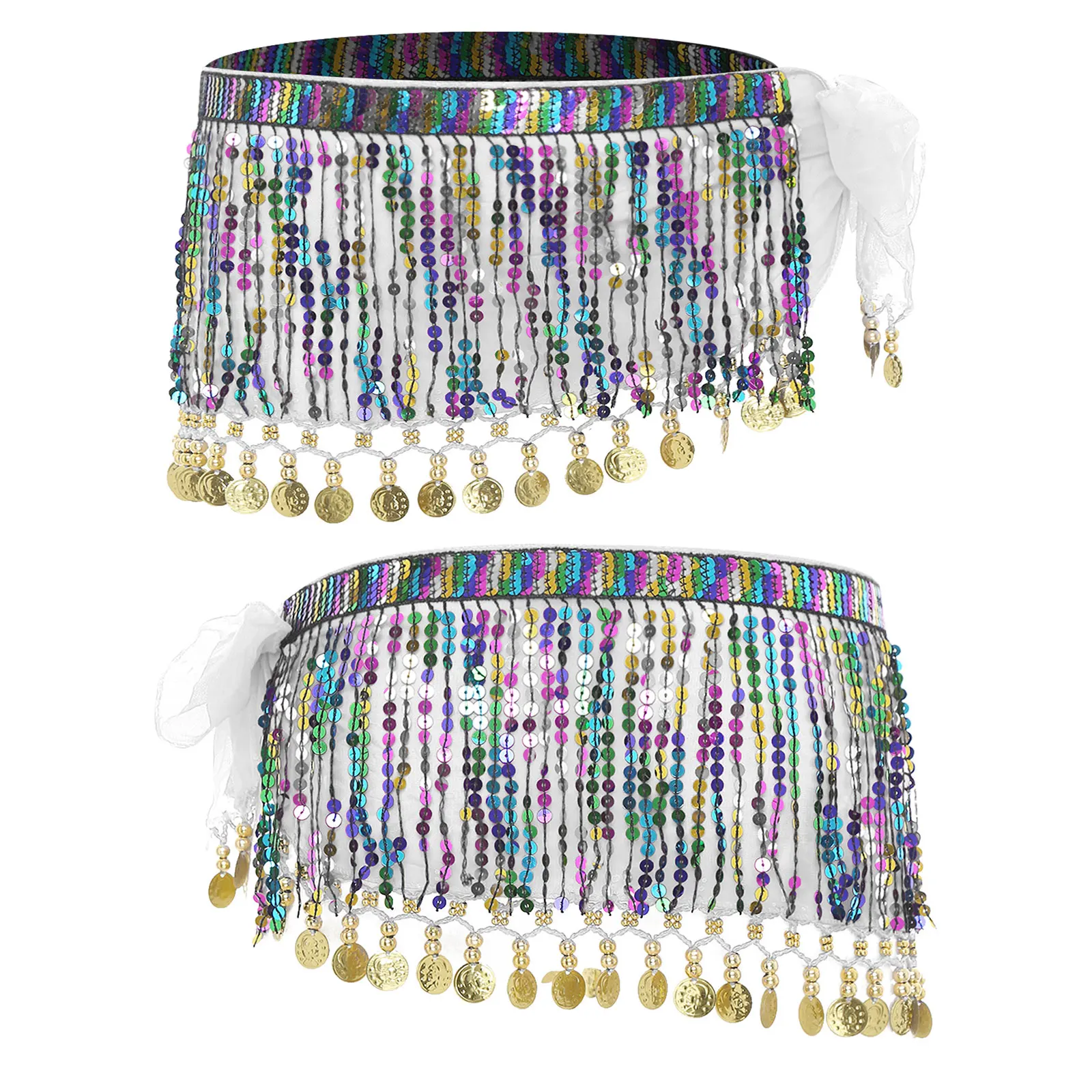 

Women Belly Dance Hip Scarf Stage Performance Costume Sequin Tassel Plastic Beads Metal Sequin Hip Cha-Cha Samba Dance Skirt