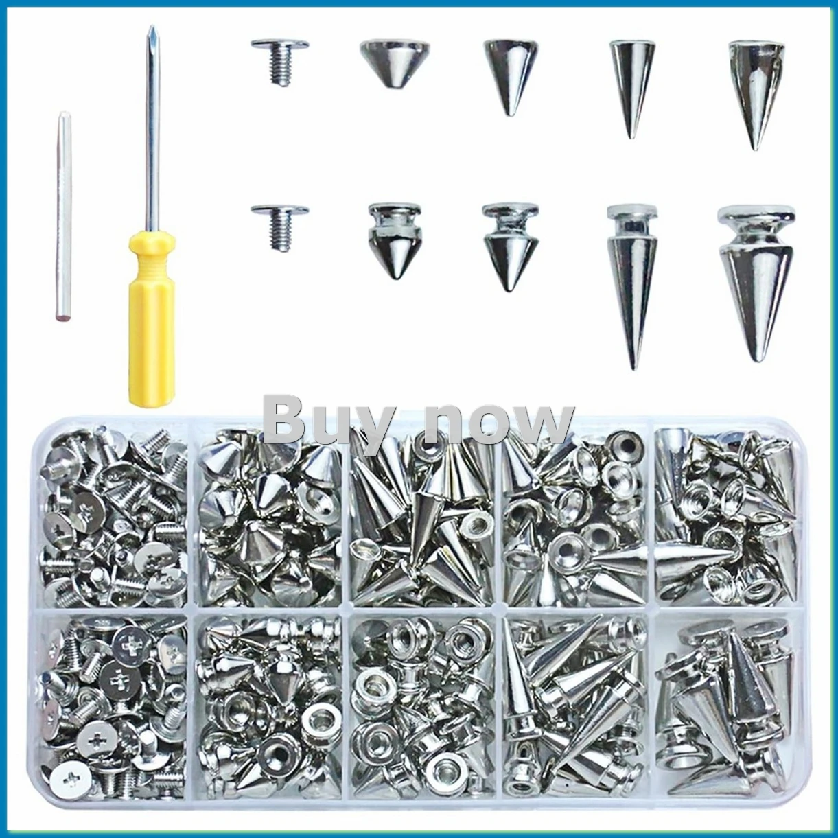 354 PCS Punk Spikes and Studs Kit,8 Size Cone Spikes,Metal Tree Spikes Studs for Leathercraft and Punk Style Clothing-A55K