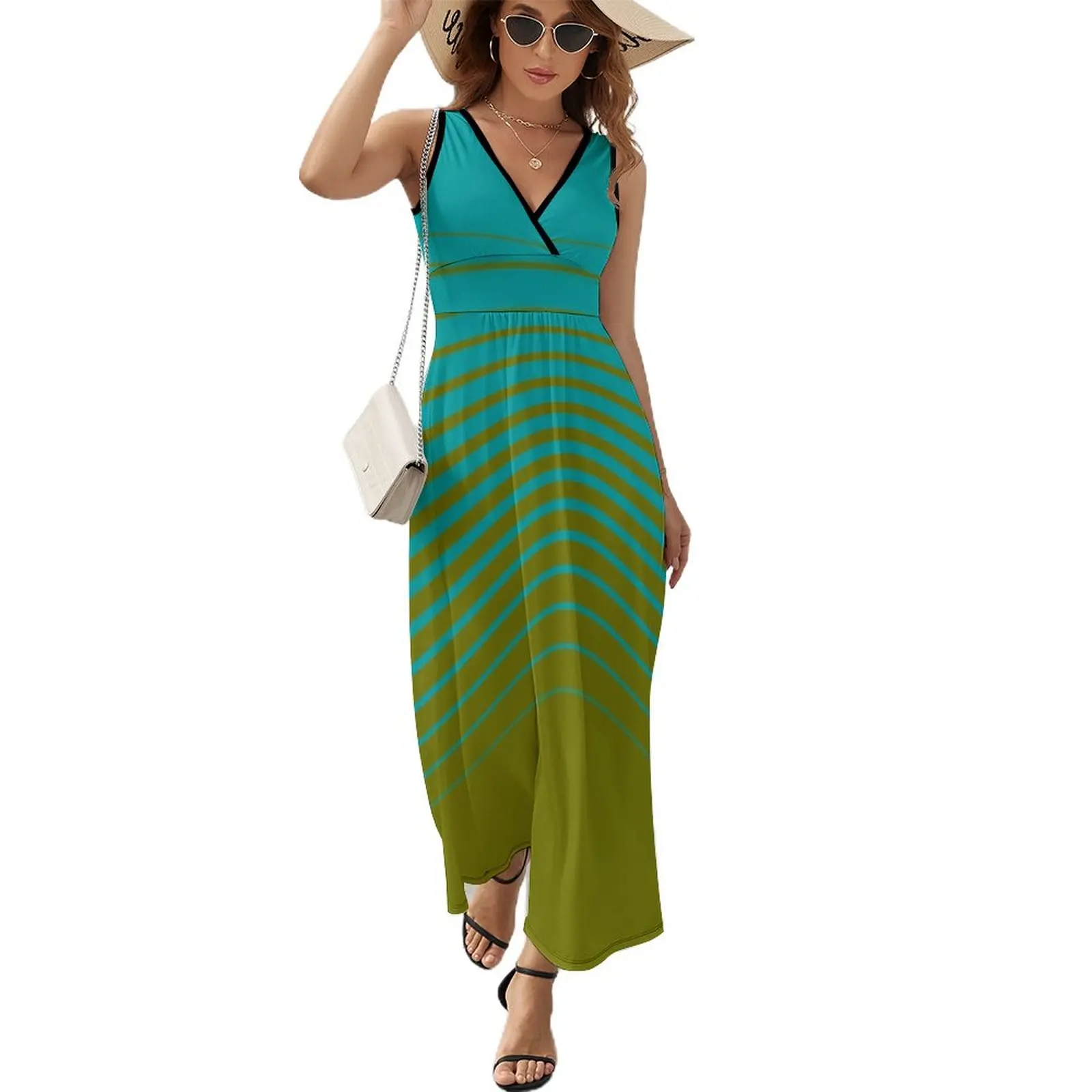 

gradient stripes pattern (mix & match aqua / olive) Sleeveless Dress Summer dresses for women