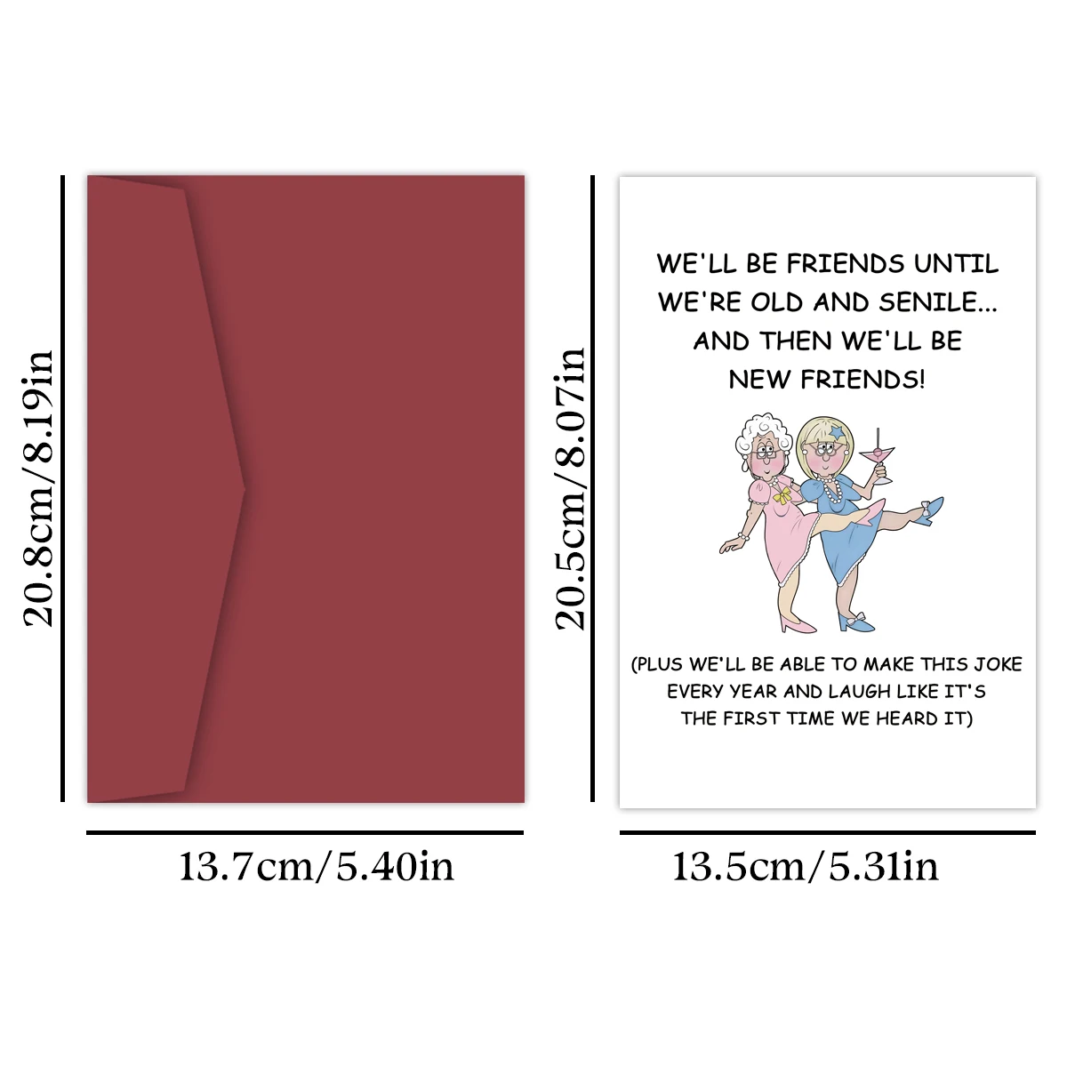 1PC Funny Friendship Card For Bestie,Birthday Card For Best Friend,We Will Be Friends Until We Are Old And Senile,Thank You Card