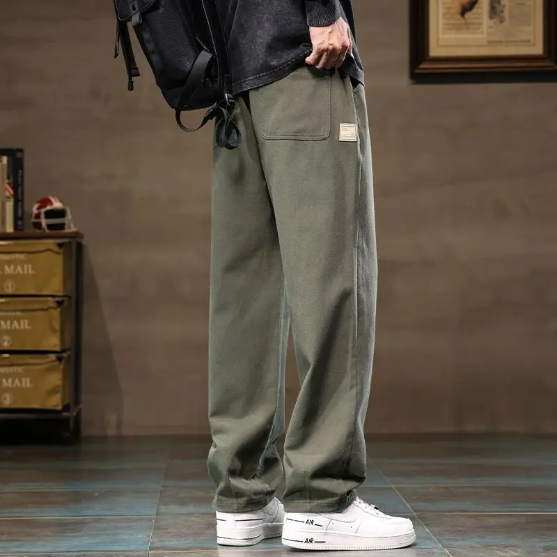 Spring Autumn Fashion Elastic Waist Casual Pants Men's Clothing Loose Solid Korean Style Pockets Ropa Hombre All Match Trouser