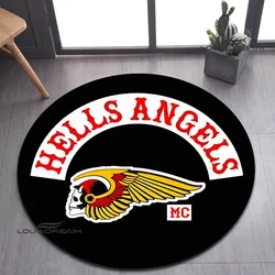 Alfombra redonda con estampado de logotipo de hells angels para sala de estar, alfombrilla antideslizante para puerta, esterilla de yoga, regalo de cumpleaños