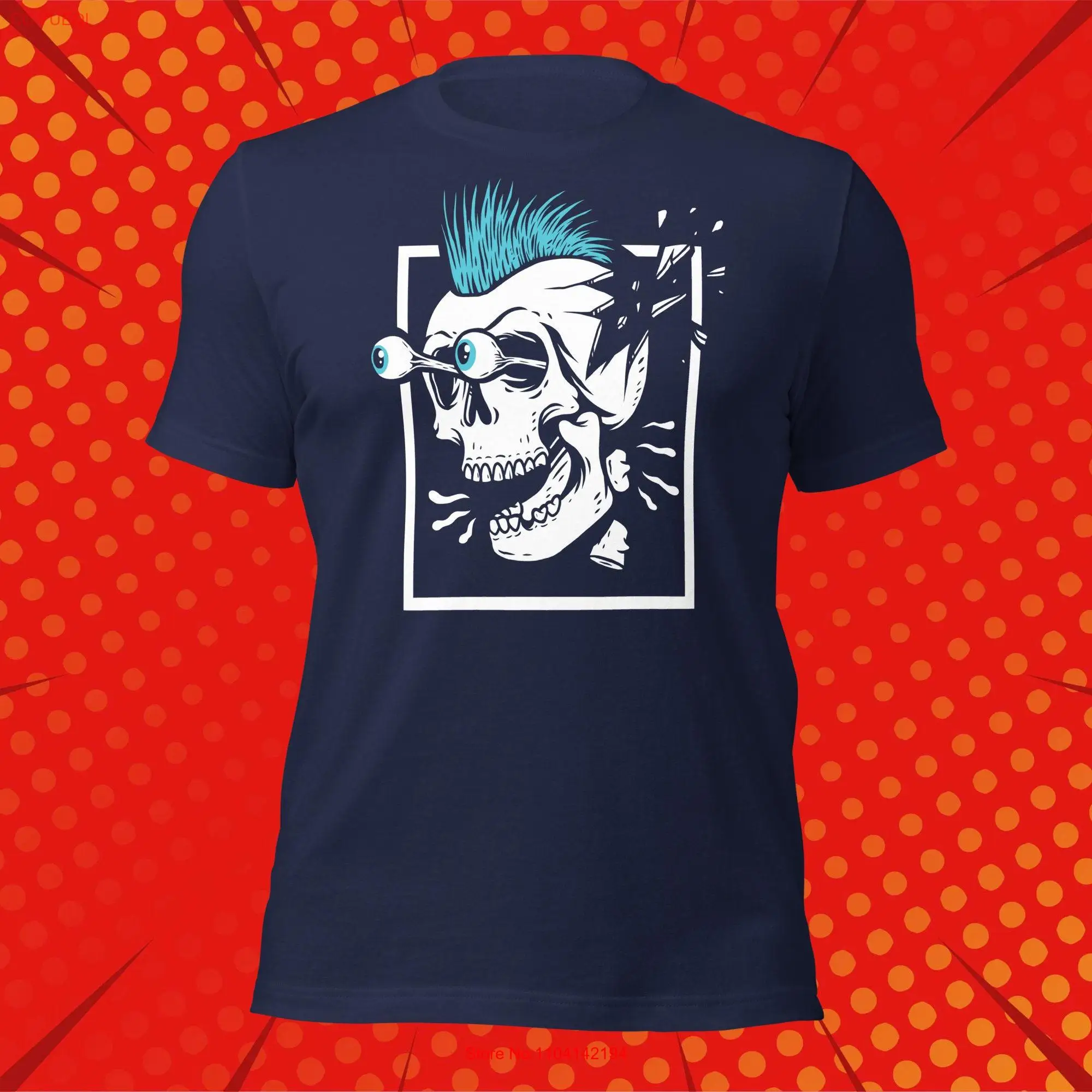 Electric Blue Mohawk Skull T Shirt Punk Rock Edgy Music Lover's StatemenT long or short sleeves