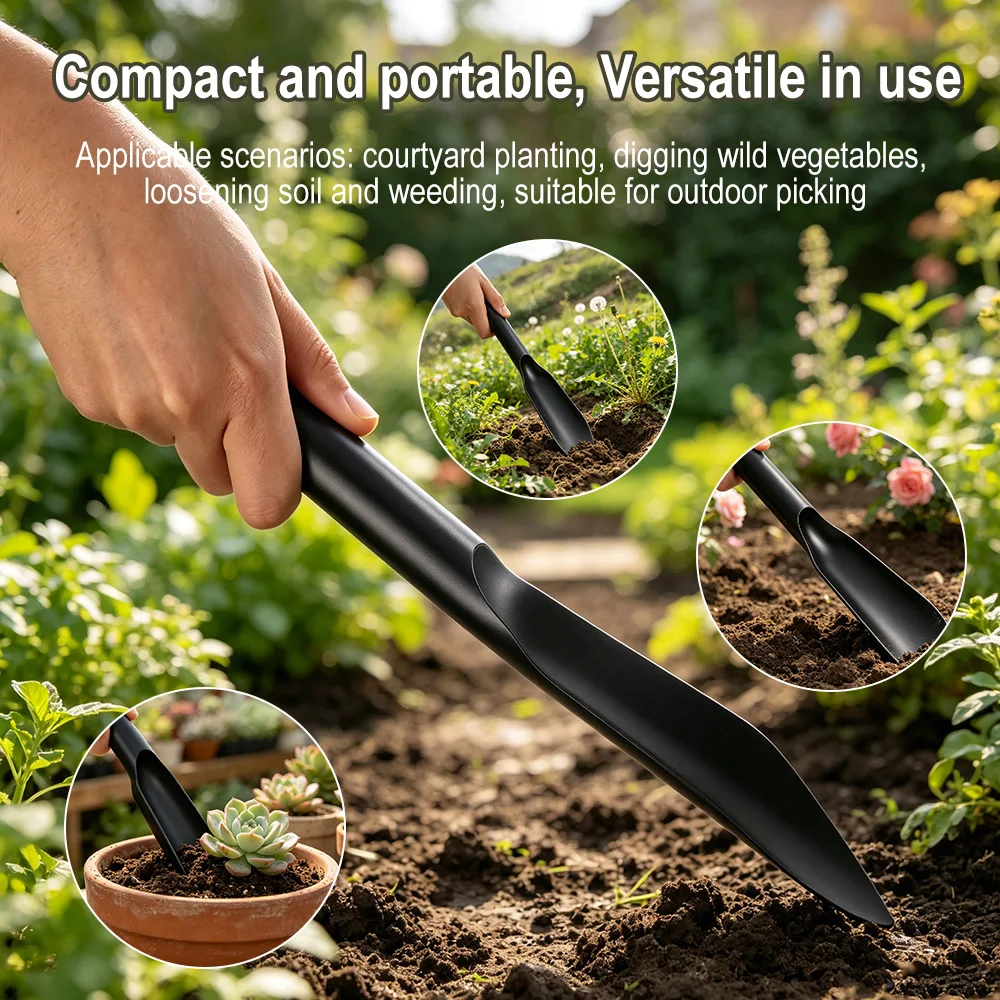Garden Hand Shovel Manganese Steel Small Trowel for Planting Weeding Digging Potting Tool 31cm Lightweight Black