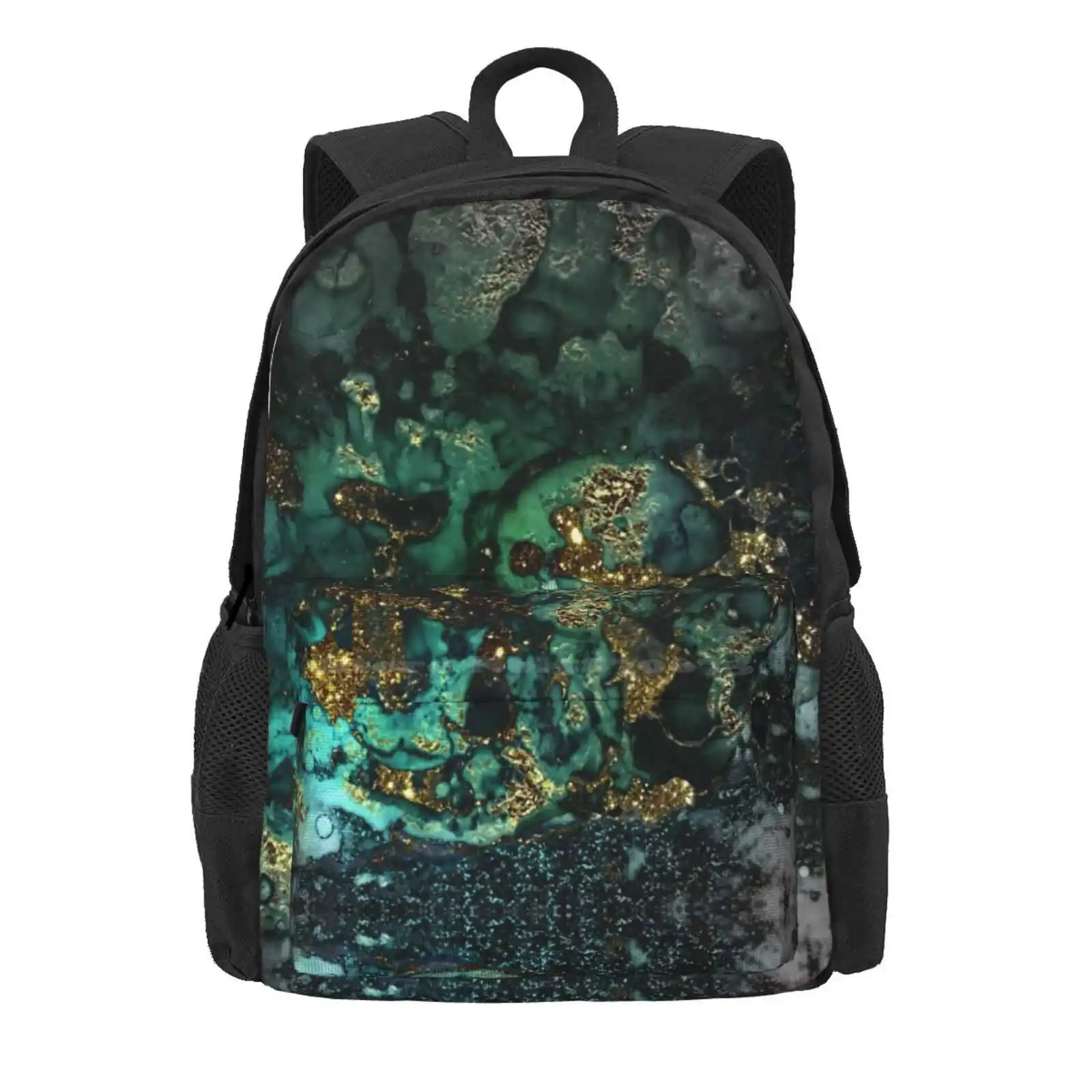 Gold Indigo Faux Malachite Marble Hot Sale Schoolbag Backpack Fashion Bags Texture Geode Terrazzo Trendy Glitter Bohemian Boho