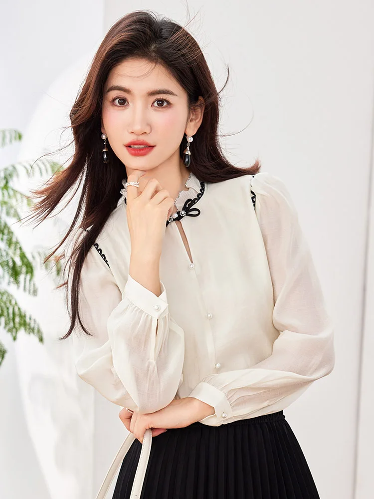 New Chinese Style Women Shirt 2024 Autumn Elegant Long Sleeve Shirt Fashion Commuting Office Lady Tops