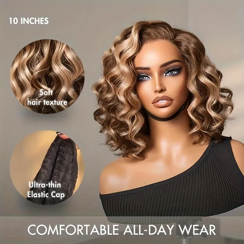 Ombre Bob Wig Human Hair 4/27 Highlight Wig Deep Wave Curly Honey Blonde Lace Front Bob Wigs 200 Density 16 Inches image 2