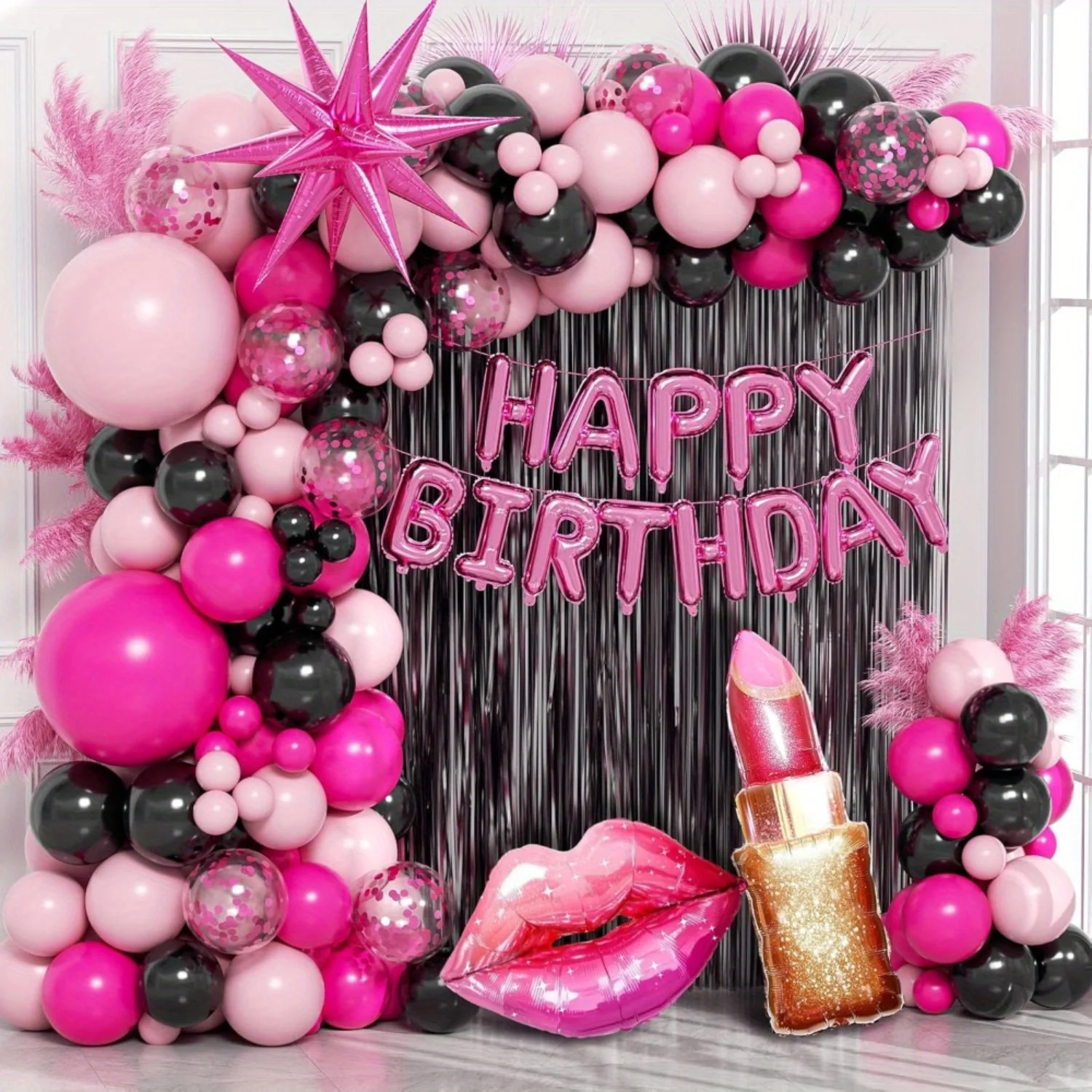 Juego de globos de cumpleaños con tema rosa y negro para el Día de San Valentín, 136 Uds., adecuado para cumpleaños, día de San Valentín, decoración de compromiso