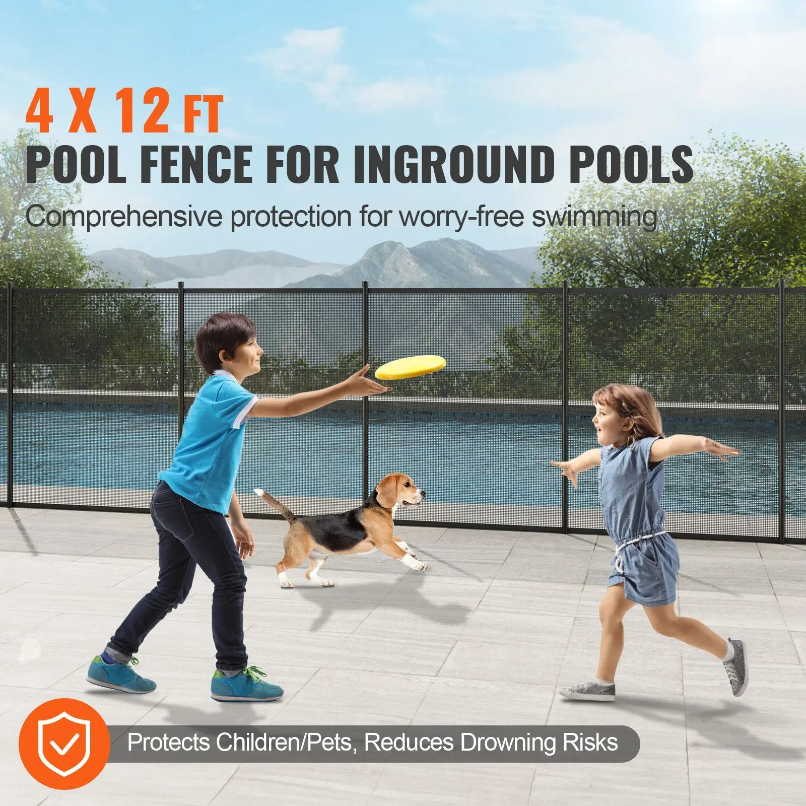 Pool Fence, 4 x 12 FT for Inground, Removable Child Safety, Easy DIY Installation Swimming, 340gms Teslin PVC Mesh Protects Kids