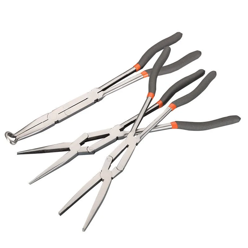 Double joint elongated pointed nose pliers, special pliers for fishing, auto repair, manual clamping