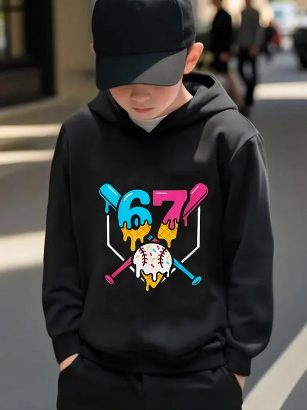 Navidad para niños # 67 Sudadera con capucha de tela suave con estampado de dibujos animados, Six Seven, sudadera informal ajustada de manga larga para primavera y otoño, vacaciones