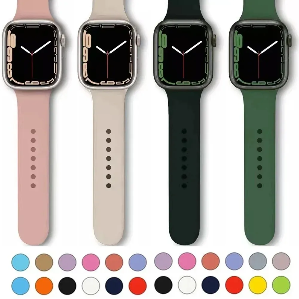 

Ремешок силиконовый для Apple Watch Band 45 мм 44 мм 40 мм 49 мм 41 мм 44 мм 42 38, спортивный браслет для iwatch series se 6 7 8 9 Ultra 2 band 49