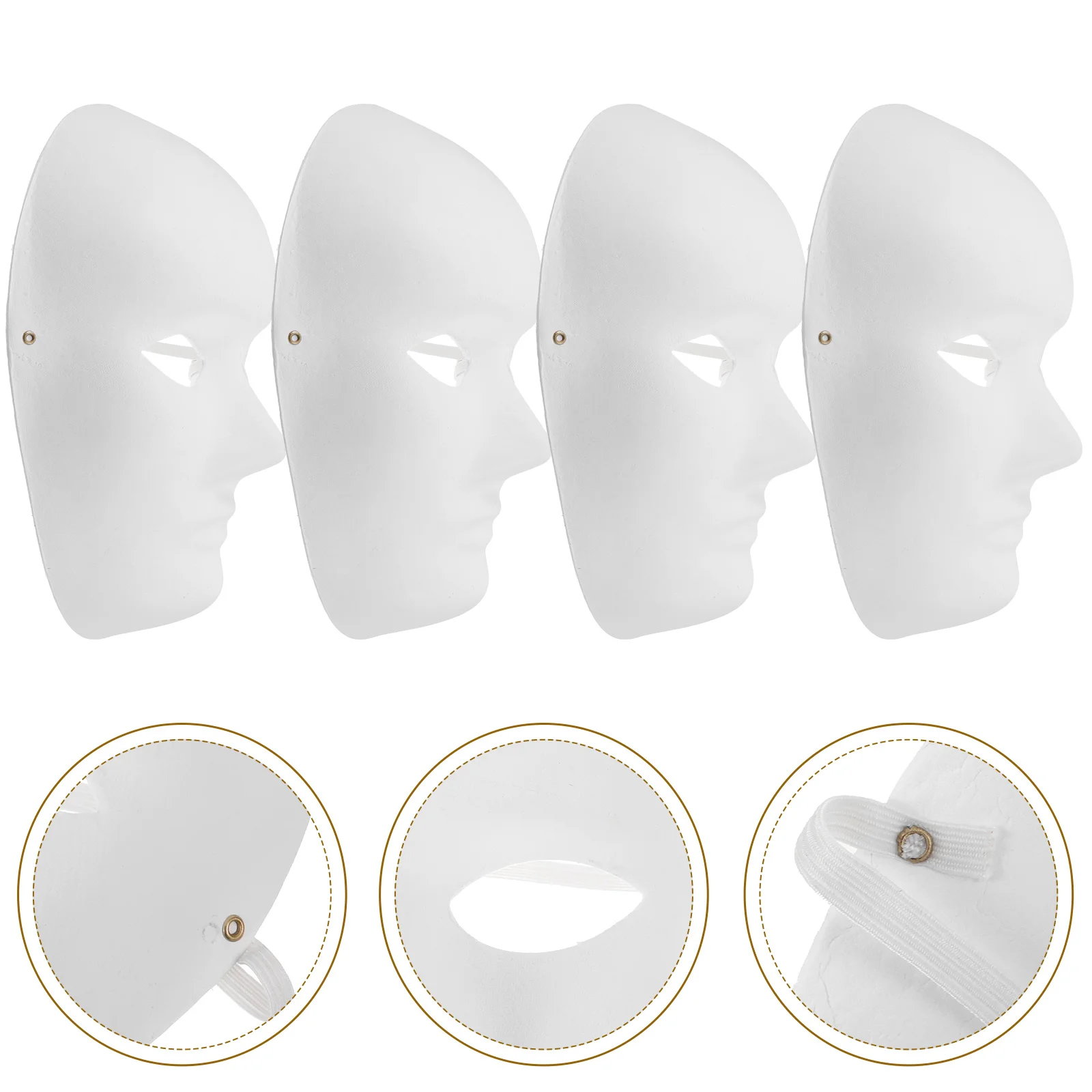 4 Pcs Mask Halloween Party Cosplay Masks Realistic Face White Paper Full Costume Hand Painting Child