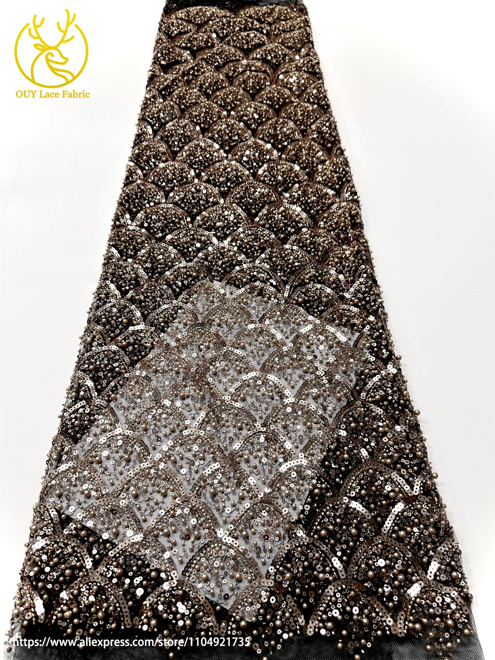 Burgunderroter afrikanischer Perlenstickerei-Mesh-Spitzenstoff, eleganter nigerianischer französischer Pailletten-Tüll-Spitzenstoff für Frauen, Partykleider – Detail 26