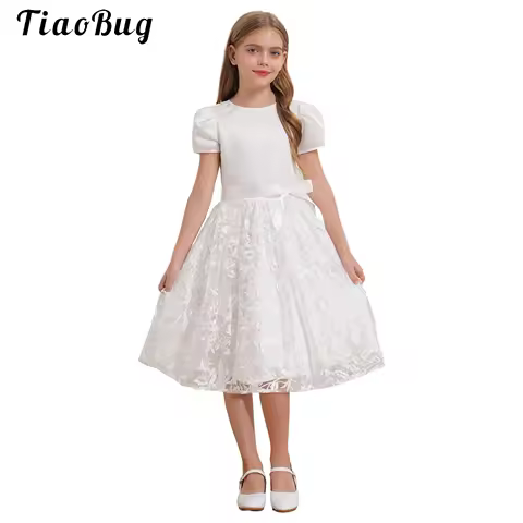 Princess Dress for Girls Floral Embroidery Elegant Bridesmaid Dress White Christening Communion Birthday Evening Prom Dress