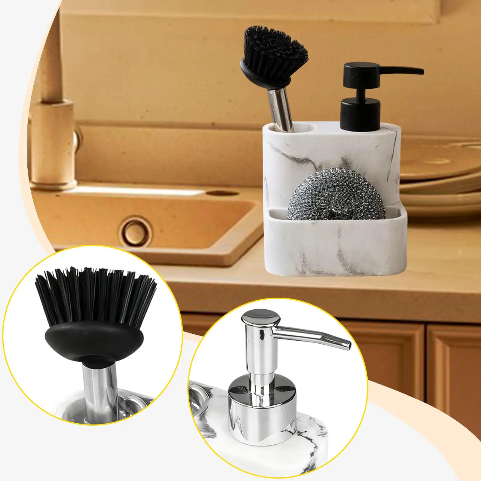 3 in 1 Soap Dispenser Compact Dishwashing Container Durability Countertop Organizer