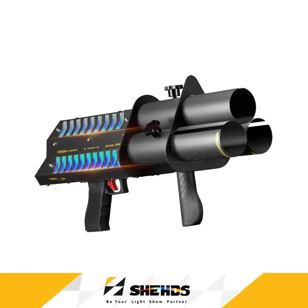 Canon à confettis électrique rechargeable SHEHDS Triple-Loader avec batterie RGB, pour DJ, discothèque, KTV, bar, mariage, Noël, théâtre, scène