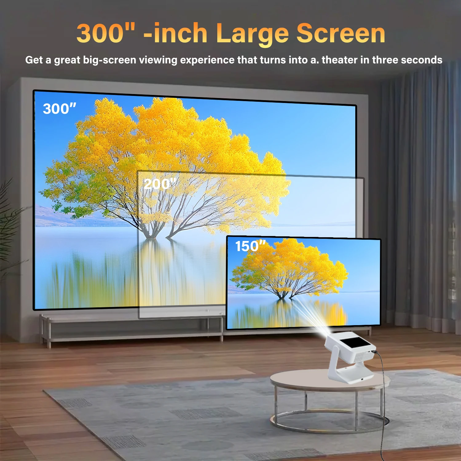 Proiettore 4K 1080P, display touch da 8", Bluetooth wireless, doppio schermo HDMI USB, mini home theater Karaoke