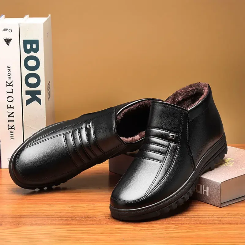الشتاء مقاوم للماء الرجال Sheos جديد أحذية الثلوج الجلدية غير رسمية عالية أعلى الانزلاق على حذاء كاجوال للرجال المطاط أحذية الشتاء الدافئة Zapatos #1