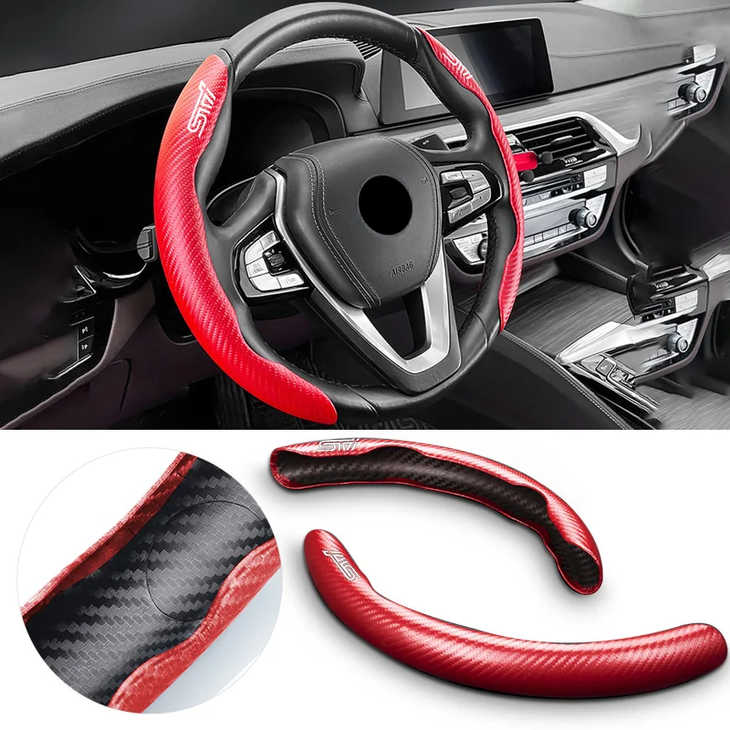 

2PCS Carbon Fiber Car Steering Wheel Cover Anti-slip Decoration Shell For Subaru STI Impreza Legacy WRX BRZ Forester Accessories