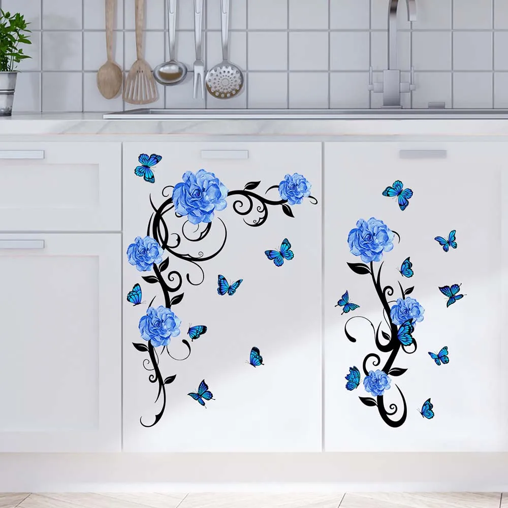 

Wall Stickers Blue Flowers Vine Butterfly Wall Stickers Living Room Decoration Self Adhesive Exquisite Picture Quality