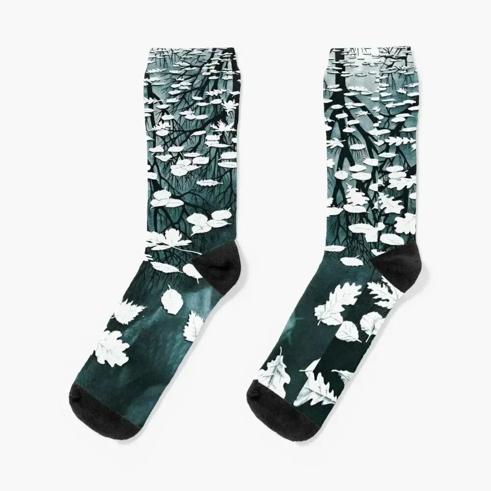 

Escher - Three Worlds Blue Tones Socks men cotton high quality new year heated Luxury Woman Socks Men's