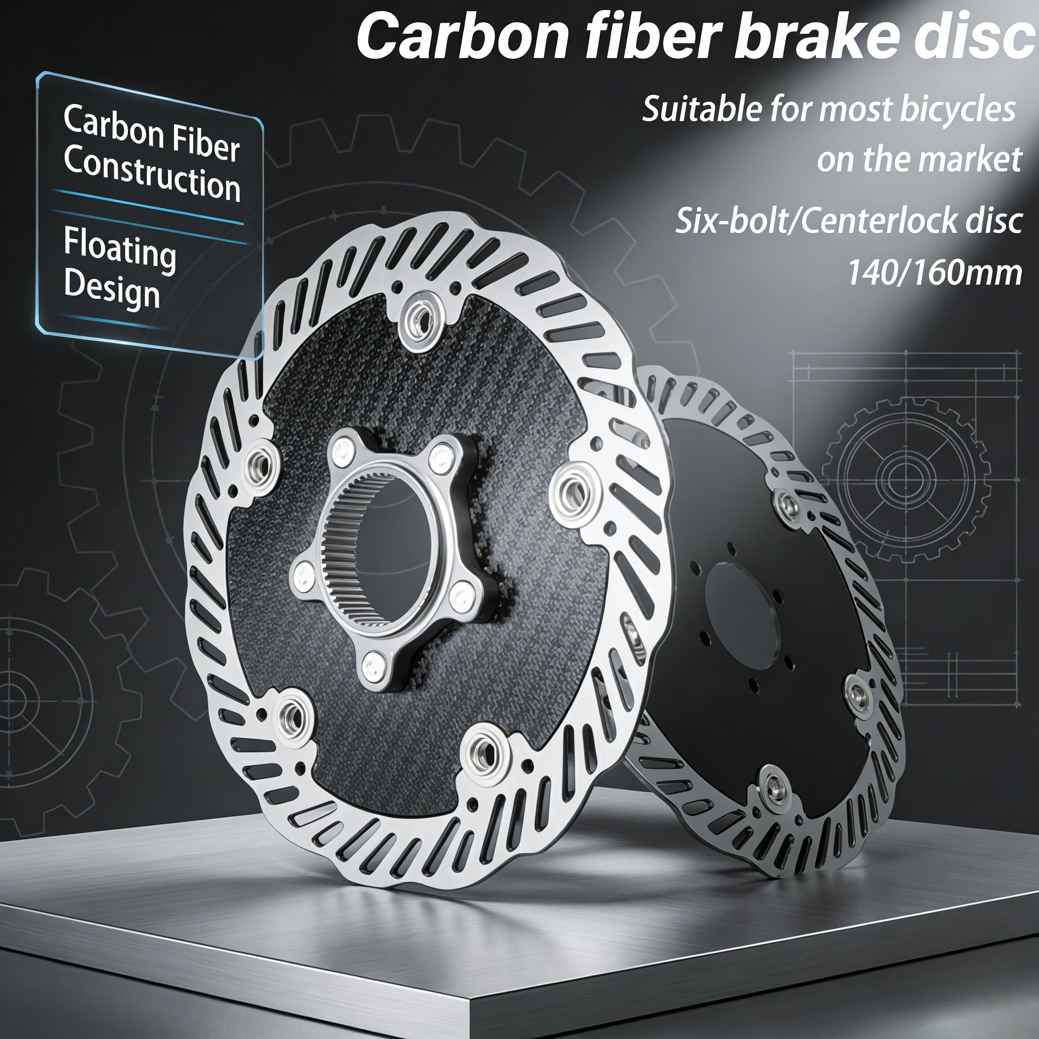 

MTB/Road Bike Carbon Fiber Brake Rotor | 140/160mm Floating 6-Bolt/Centerlock Lightweight High-Strength
