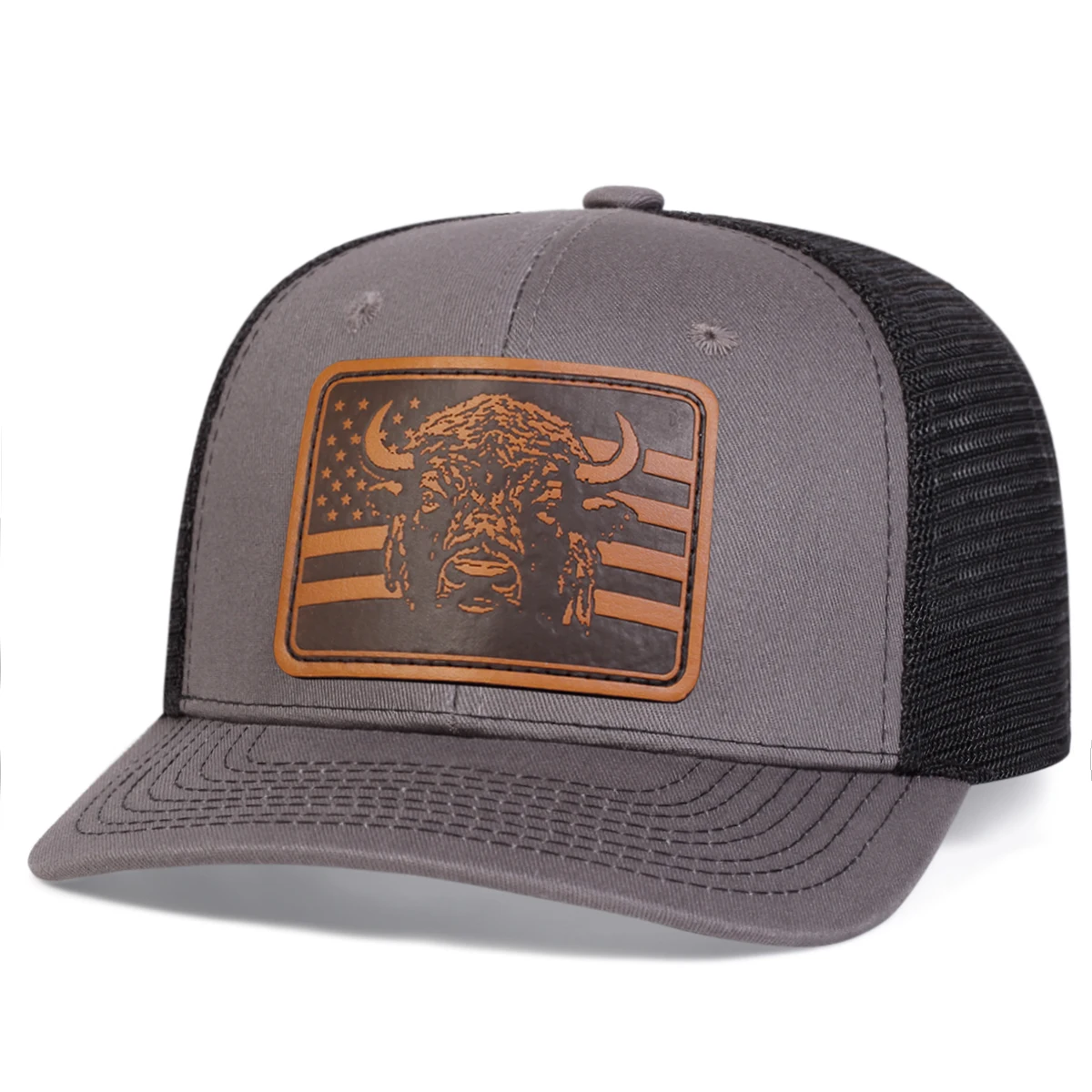 Unisex Brown Flag Bull Head Leather Label Baseball Net Caps Spring and Summer Outdoor Adjustable Casual Hats Sunscreen Hat